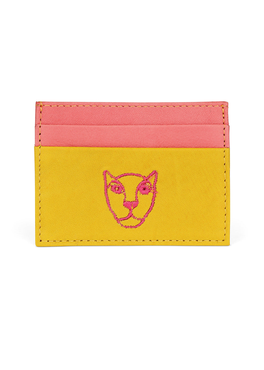 Jaguar Leather Card Holder Wallet Yellow and Pink