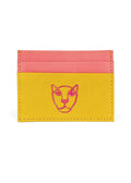 Jaguar Leather Card Holder Wallet Yellow and Pink