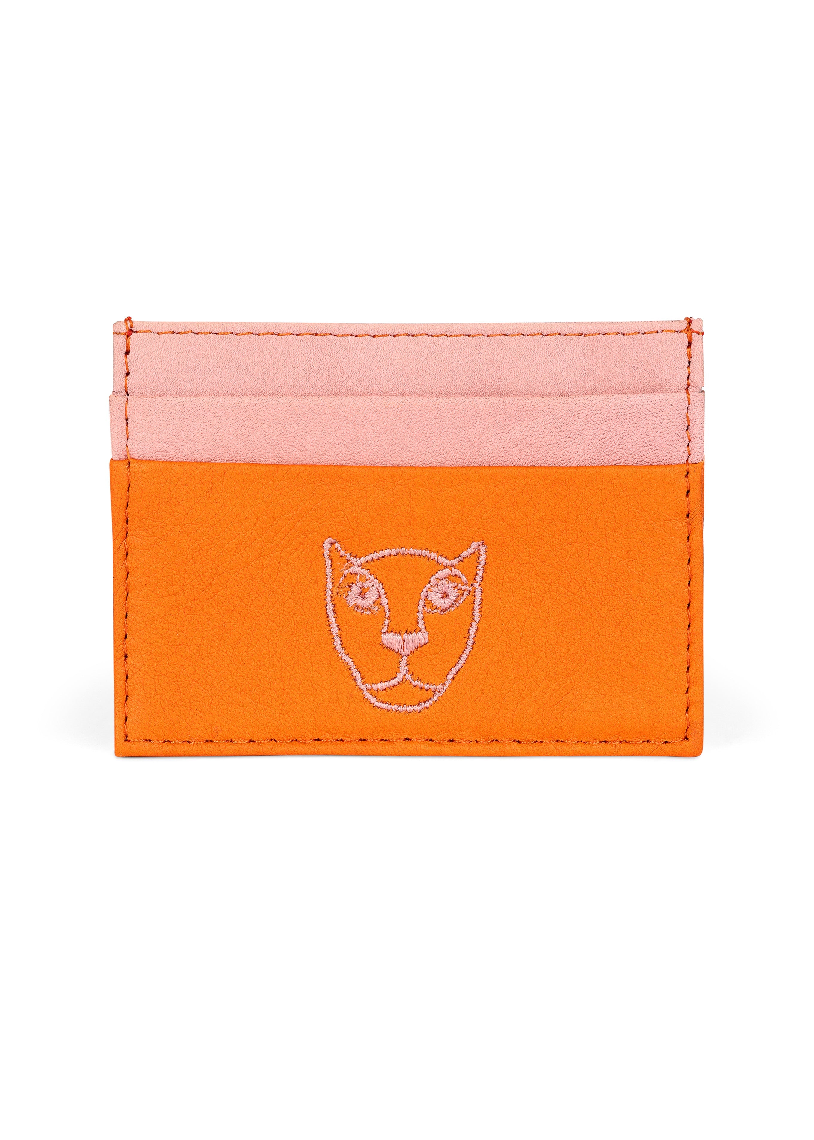 Jaguar Leather Card Holder Wallet Pink and Orange