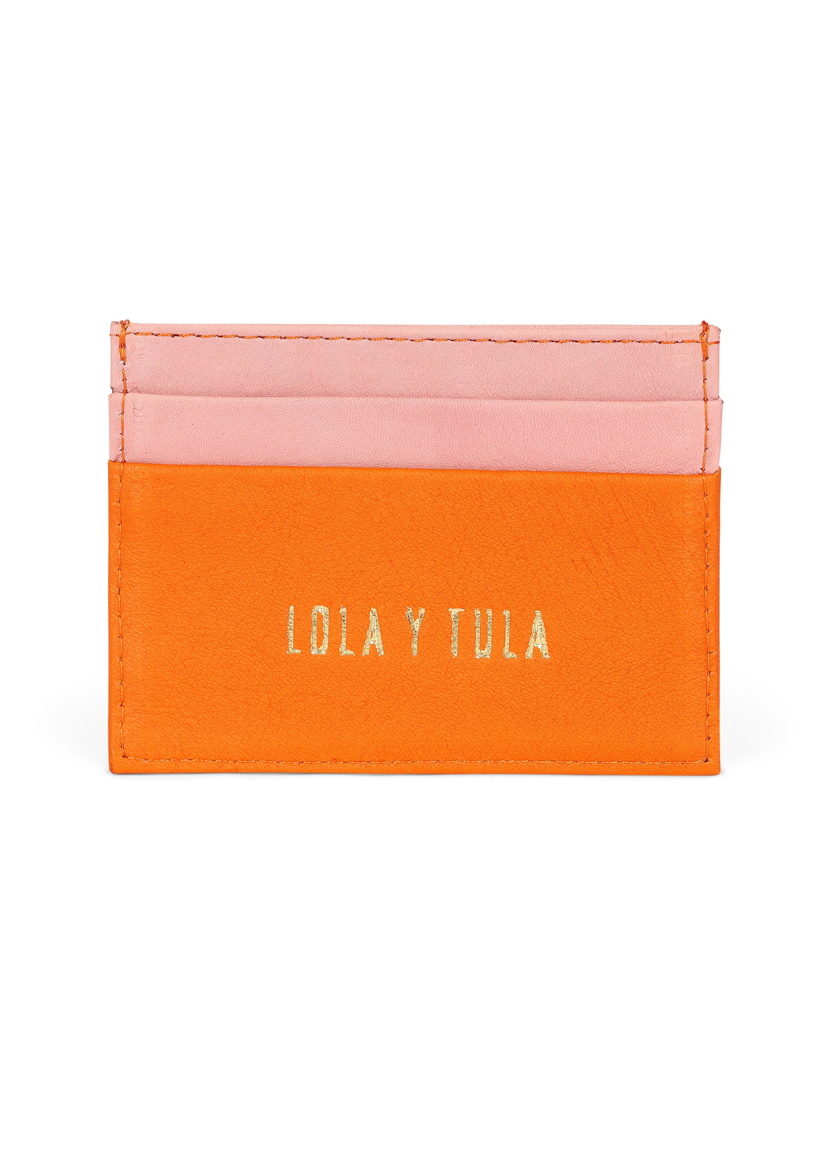 Jaguar Leather Card Holder Wallet Pink and Orange