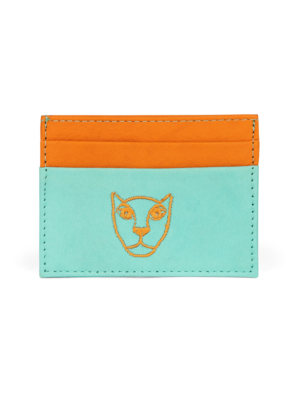 Jaguar Leather Card Holder Wallet Orange and Mint