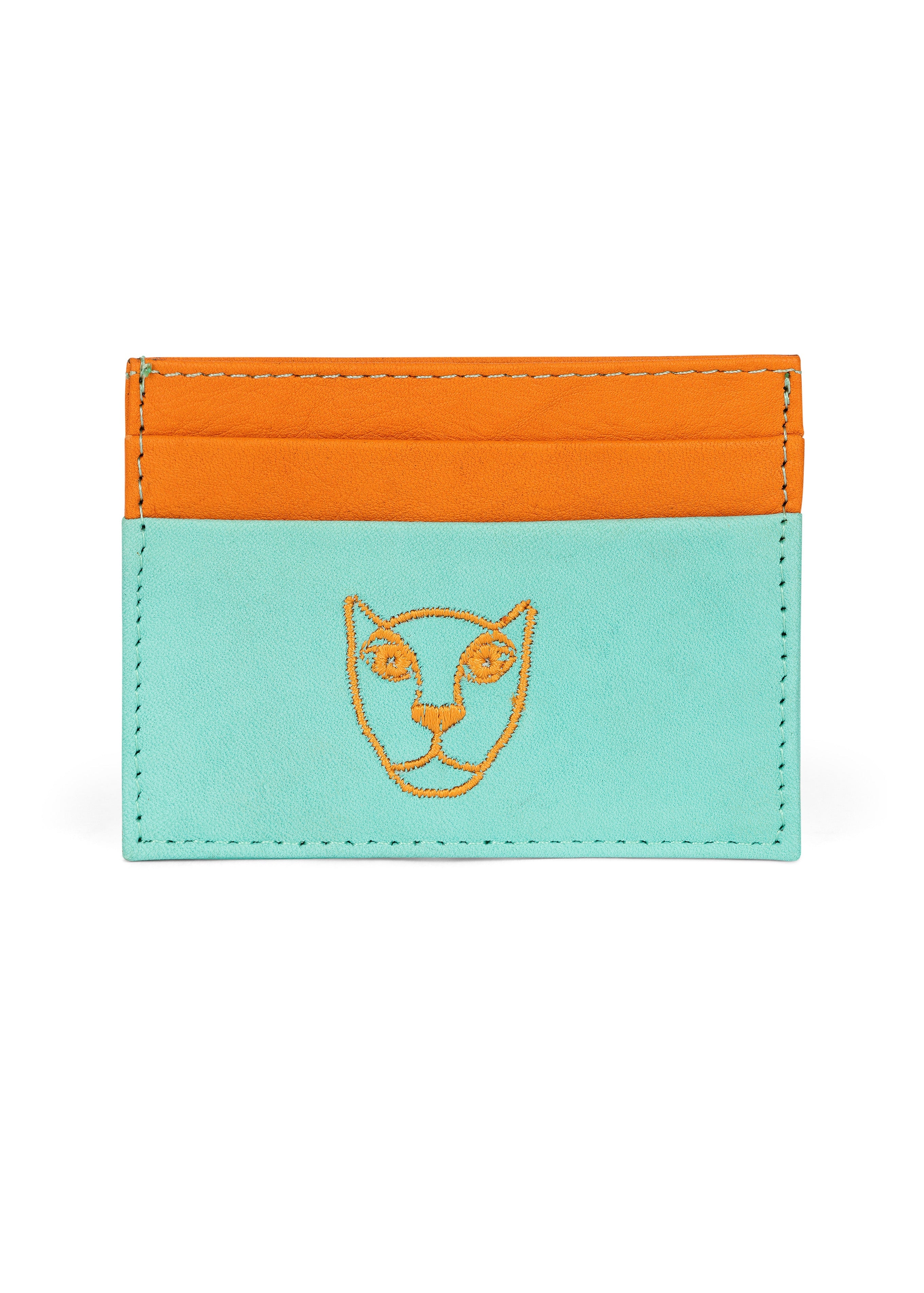Jaguar Leather Card Holder Wallet Orange and Mint