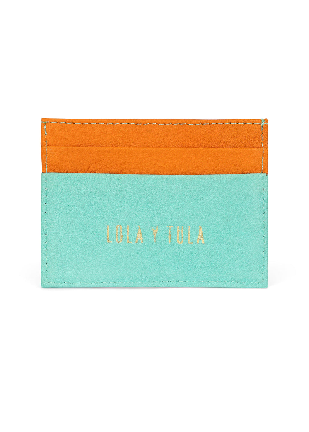 Jaguar Leather Card Holder Wallet Orange and Mint