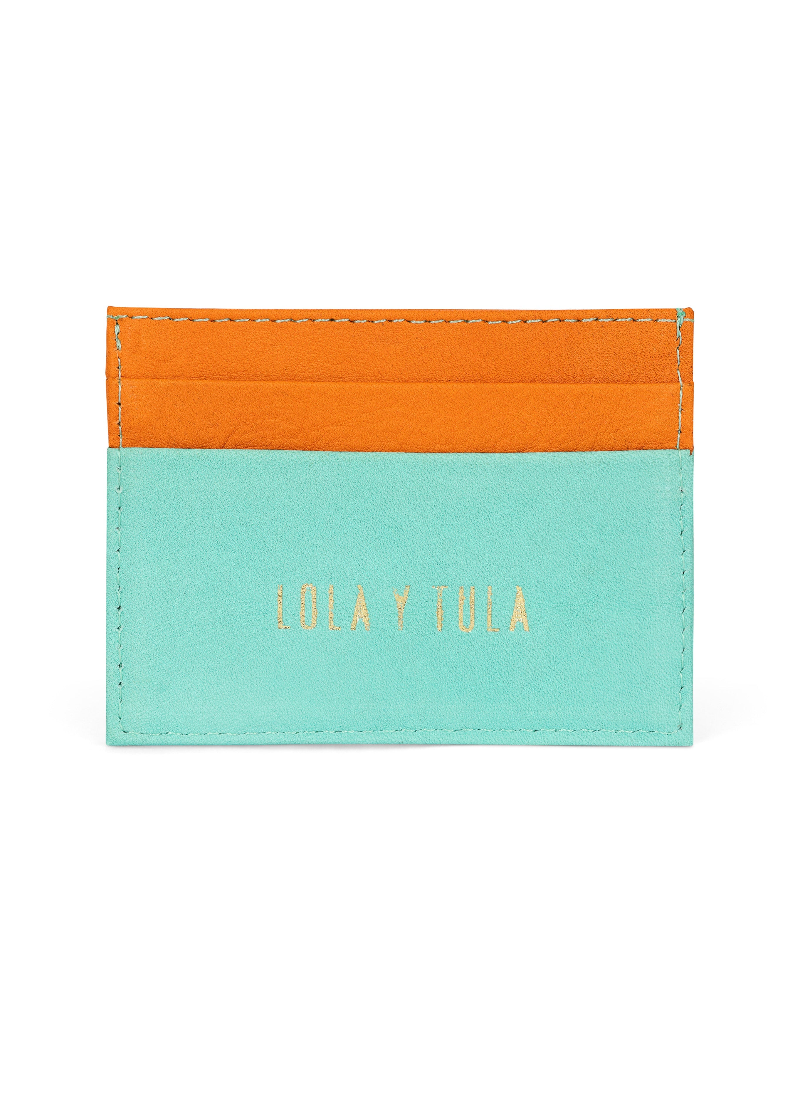 Jaguar Leather Card Holder Wallet Orange and Mint