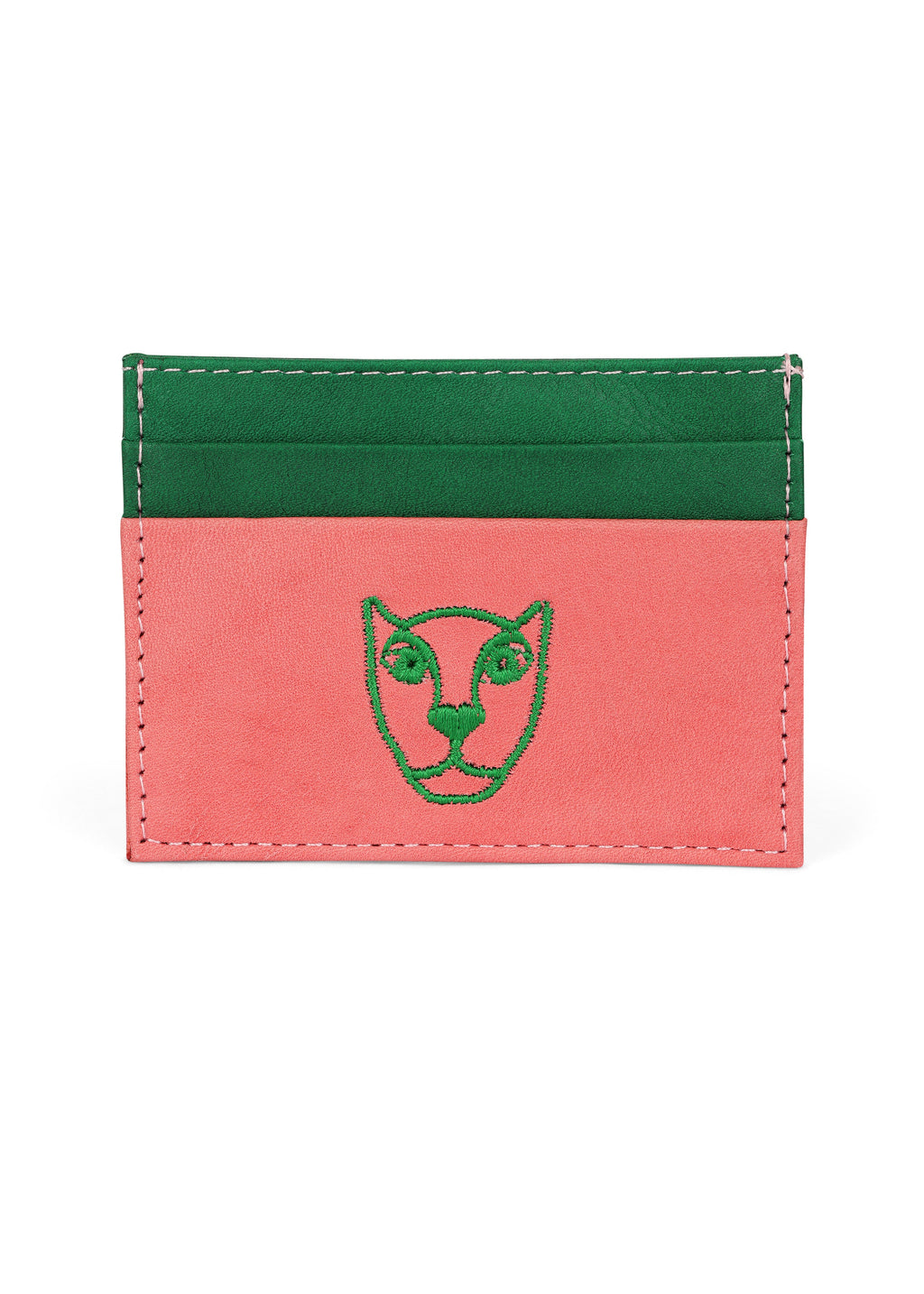 Jaguar Leather Card Holder Wallet Pink + Green