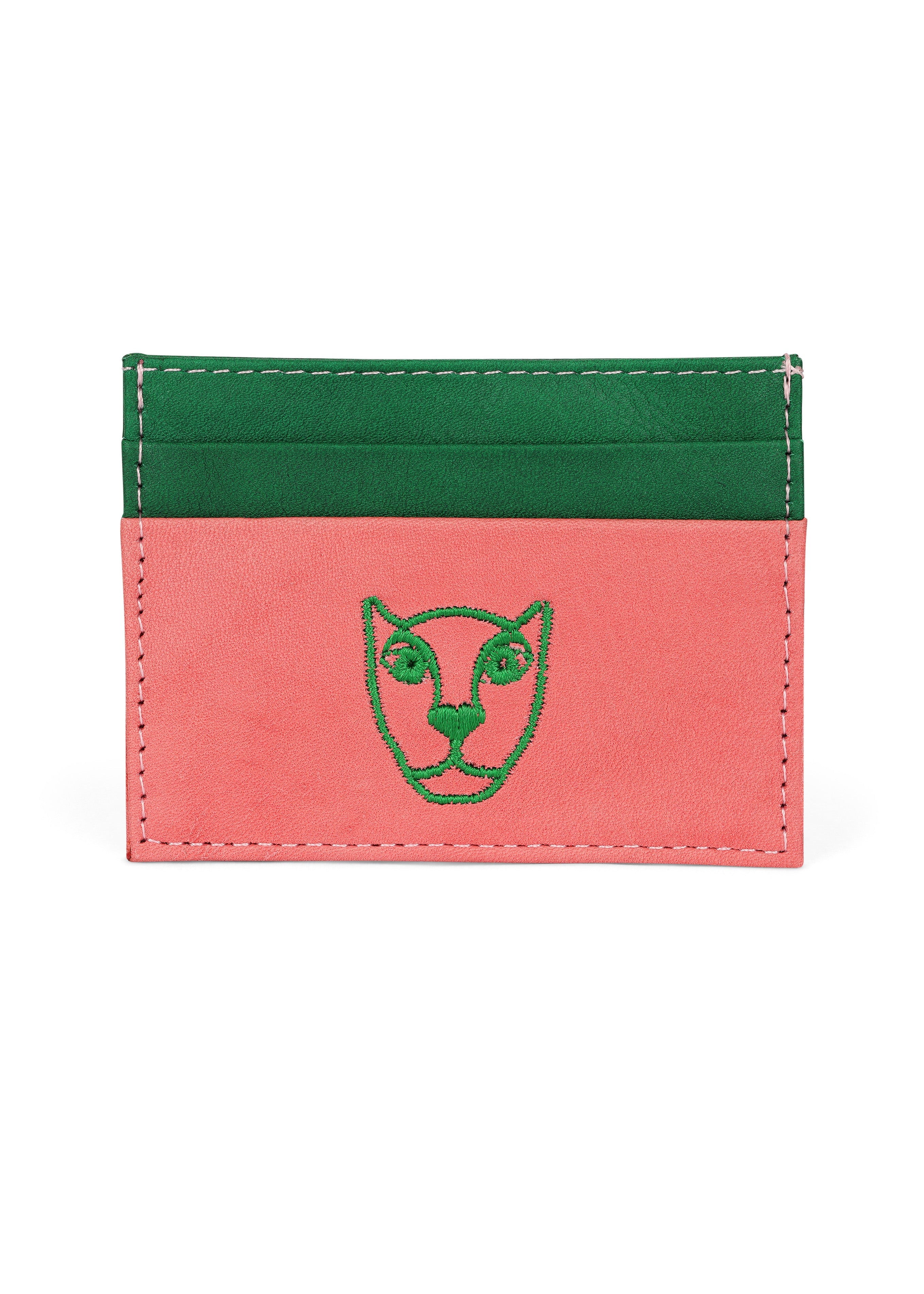 Jaguar Leather Card Holder Wallet Pink + Green