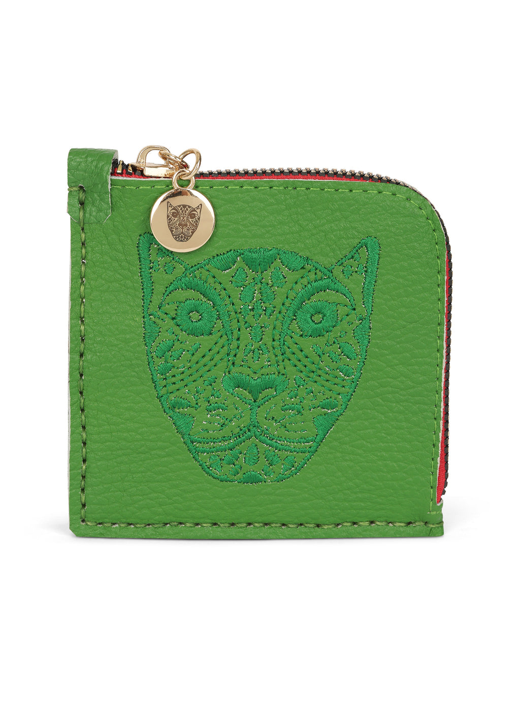 Jaguar Embroidered Zip Around Wallet Green