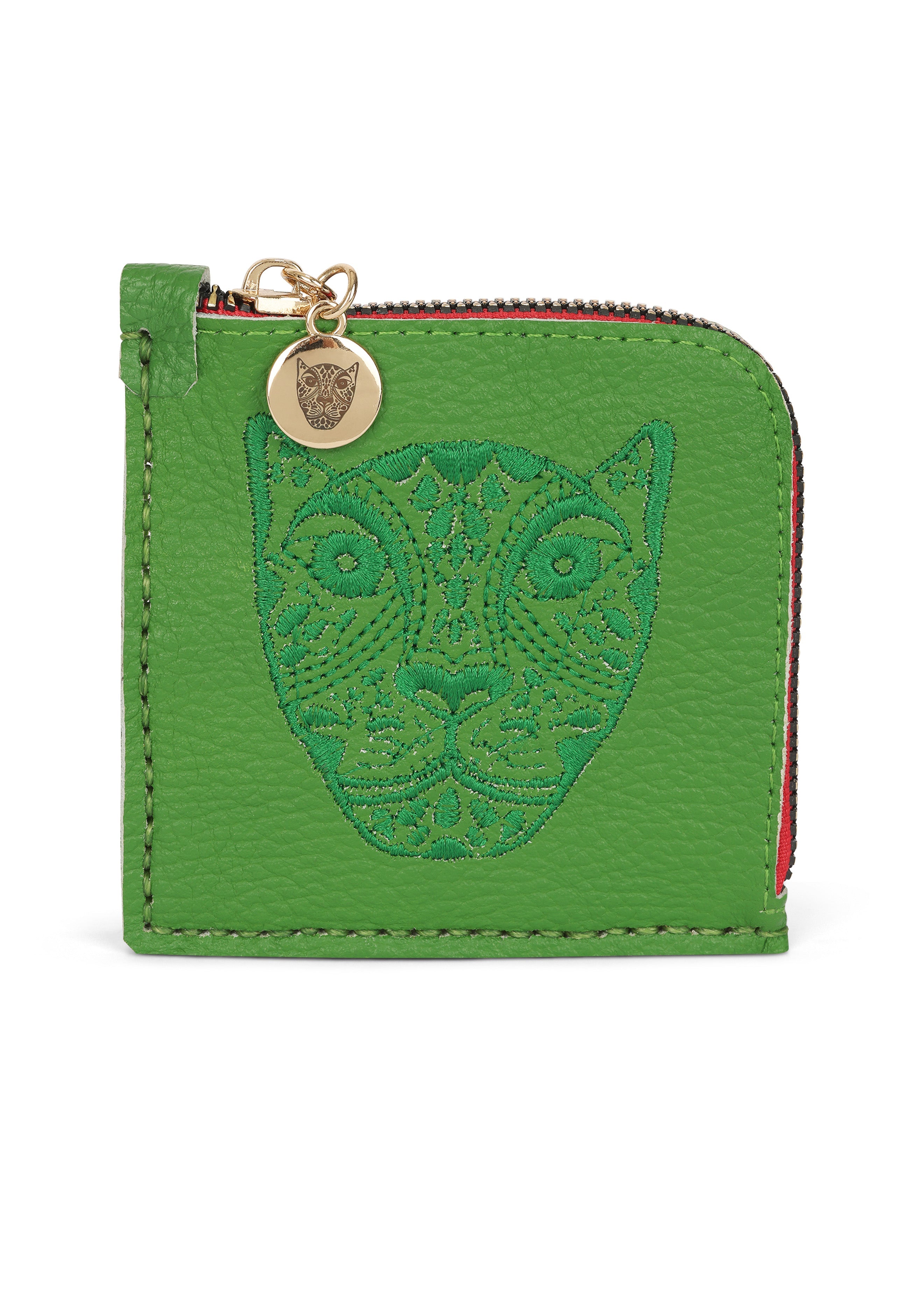 Jaguar Embroidered Zip Around Wallet Green