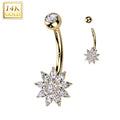 14k Solid Yellow Gold Cubic Zirconia Floral Flower Belly Ring