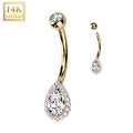 14k Solid Yellow Gold Cubic Zirconia Deco Tear Drop Belly Ring