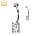 14k Solid White Gold 6mm Princess Cubic Zirconia Belly Ring