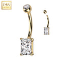 14k Solid Yellow Gold 6mm Princess Cubic Zirconia Belly Ring