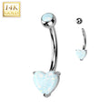14k Solid White Gold 6mm Synthetic Opal Heart Belly Ring