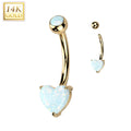 14k Solid Yellow Gold 6mm Synthetic Opal Heart Belly Ring