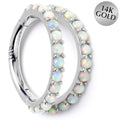 16G 5/16 Solid 14K White Gold Synthetic Opal Hinged Segment Ring