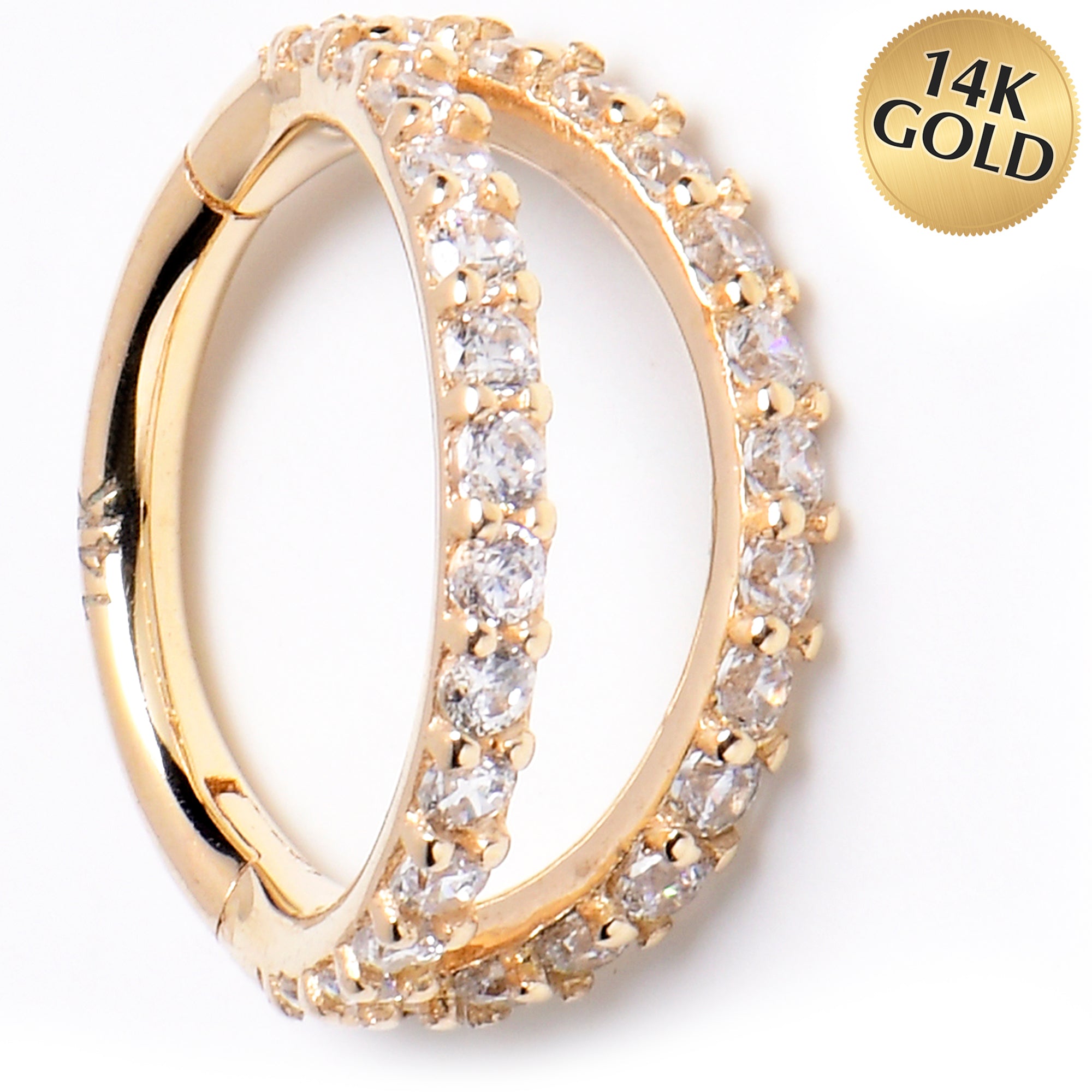 16G 5/16 Solid 14K Yellow Gold Clear CZ Gem Hinged Segment Ring