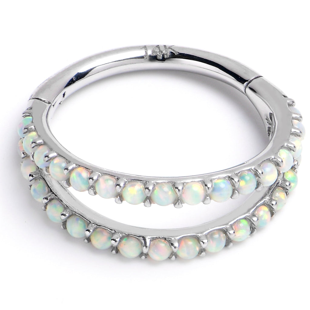16G 3/8 Solid 14K White Gold Synthetic Opal Hinged Segment Ring