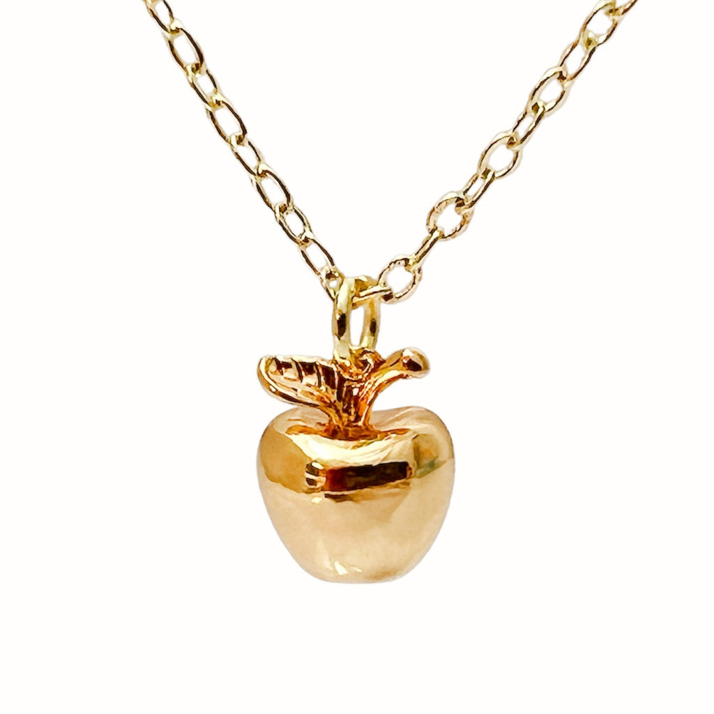 Gold Apple Necklace Cute Teacher Gift Kawaii Dainty Fruit Jewelry