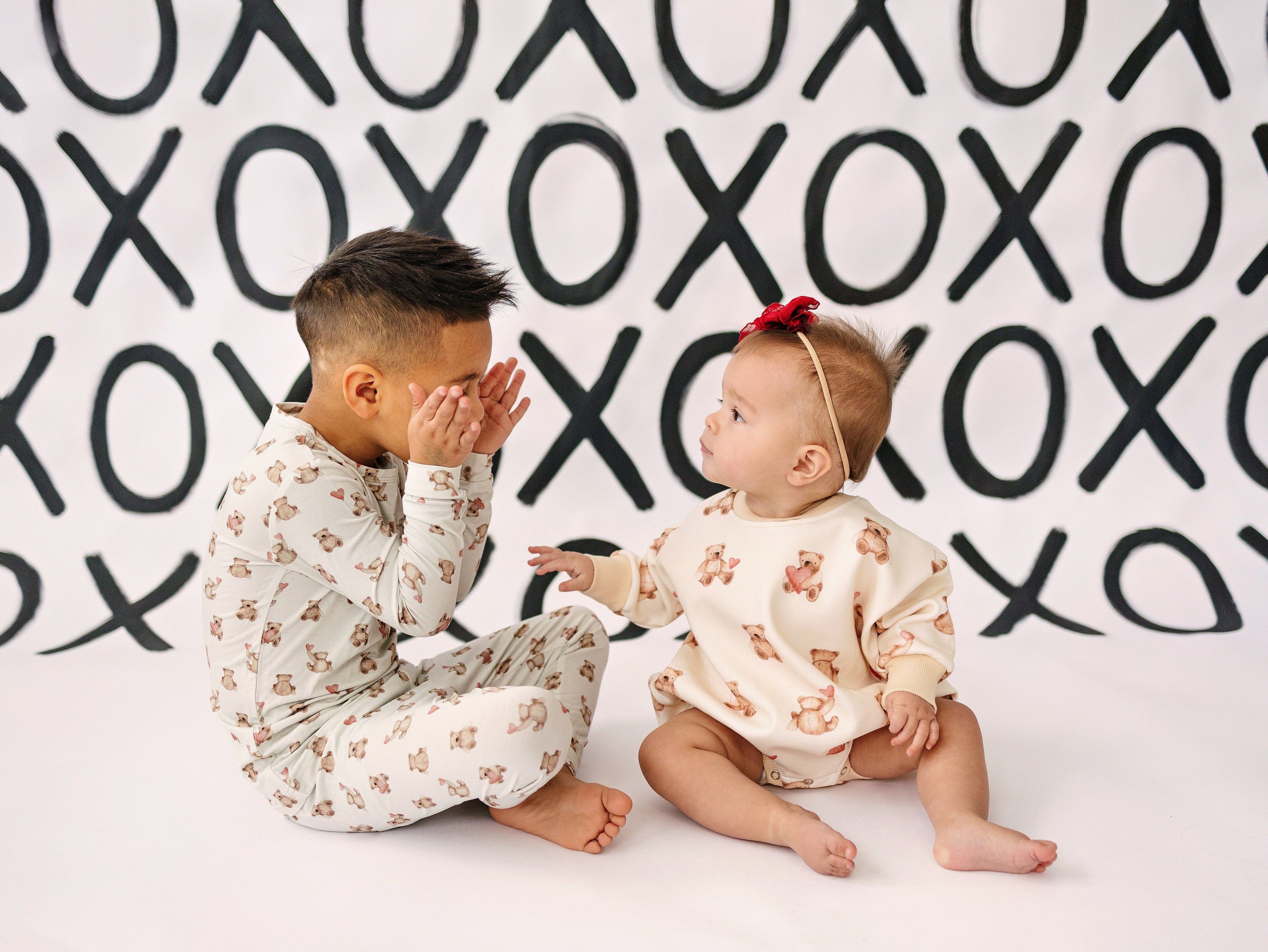Teddy Bear Hearts Sweatshirt Romper