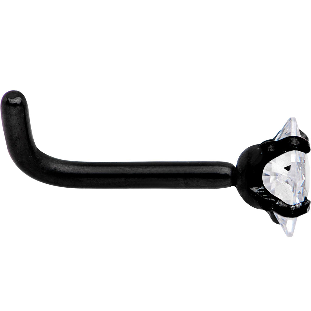18G 1/4 Clear Square 2.5mm CZ Gem Black IP L-Shape Nose Ring