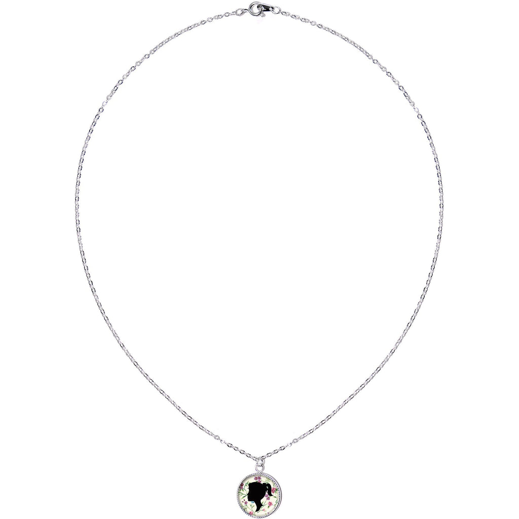 Woman Floral Silhouette Silver Plated Chain Necklace