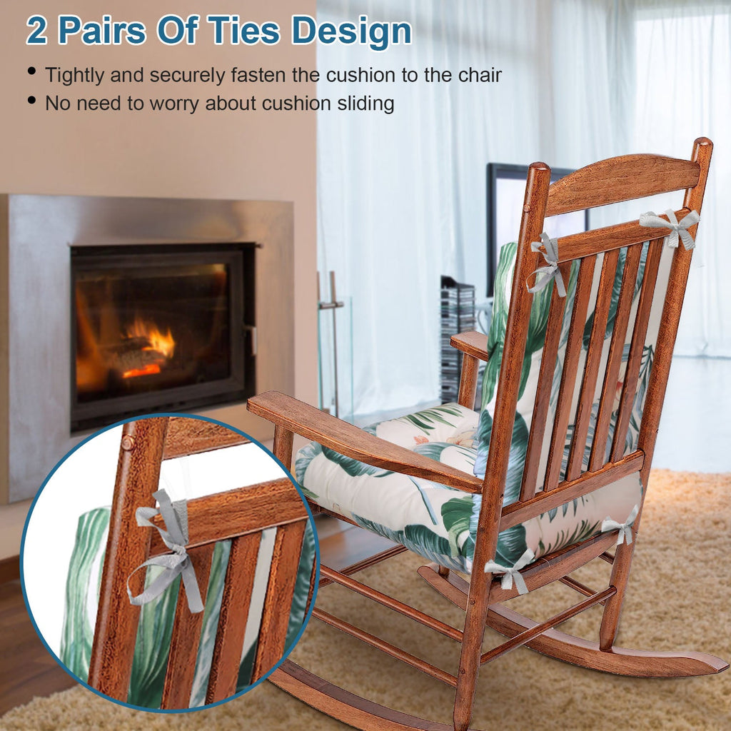 2Pcs Rocking Chair Cushion Upper And Lower Back And Seat Sets with Non-Slip Ties Polyester Fiber Filling Comfortable for Indoor Home Office Car