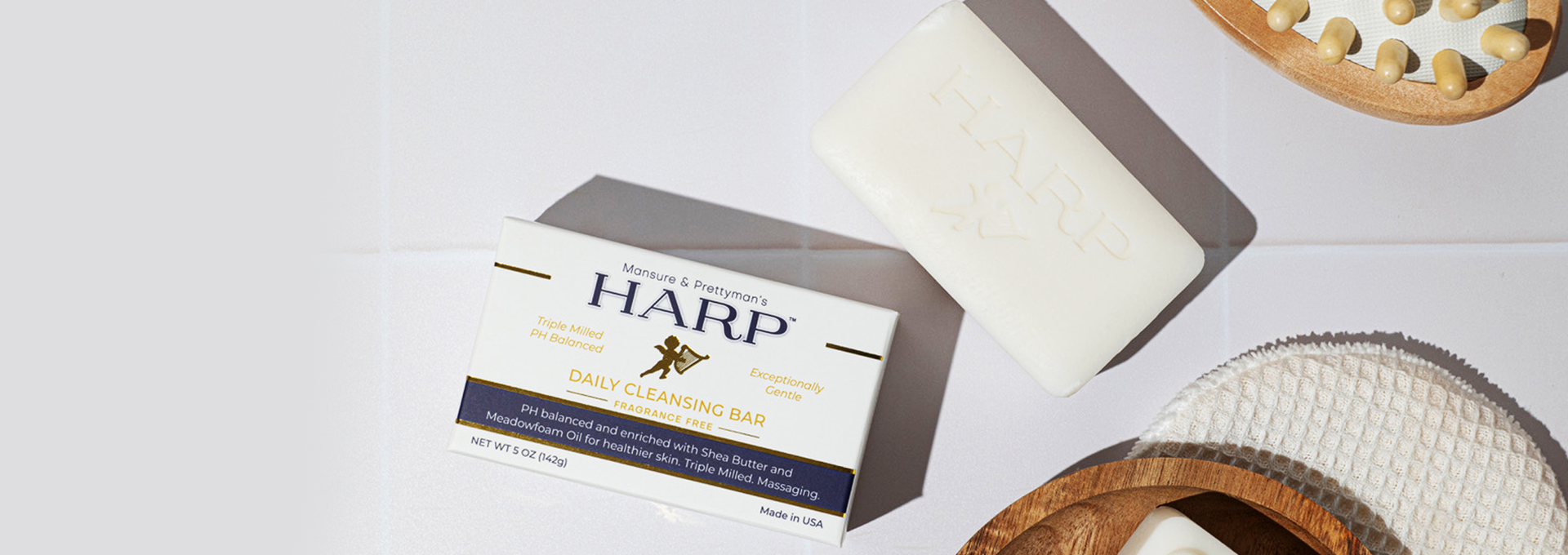 HARP® FRAGRANCE FREE Body Wash Bar – pH Balanced (5.0–6.0) Syndet Cleanser, No Lye, Non-Comedogenic, Gentle for Sensitive & Dry Skin, With Shea Butter & Borage Oil. 5oz Bars