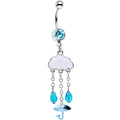 Aqua Gem Cloudy Day Umbrella Dangle Belly Ring