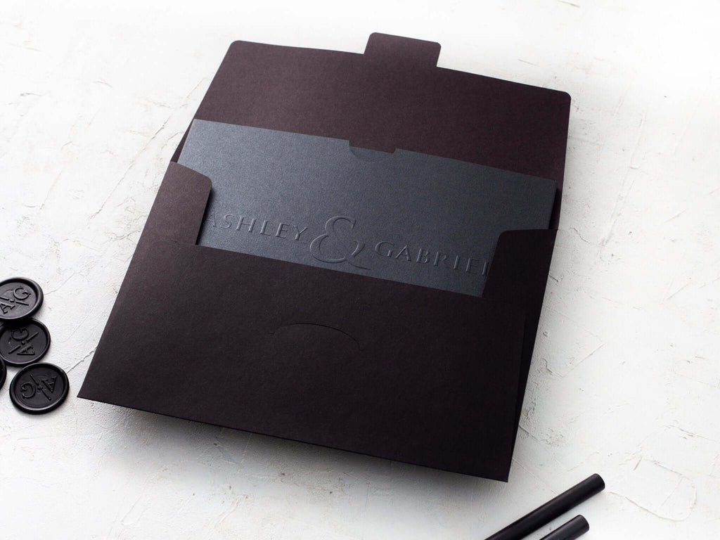 Luxury Black Embossed Wedding Invitation with Black Foil Detail