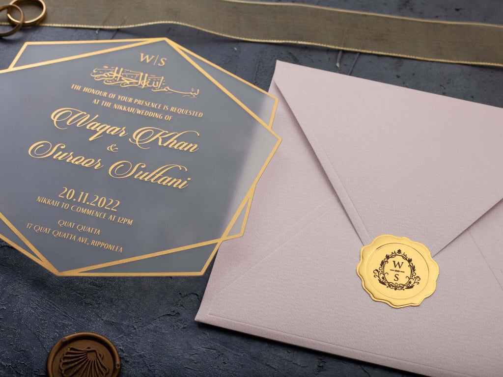 Acrylic Muslim Wedding Invitation with Blush Pink Envelope