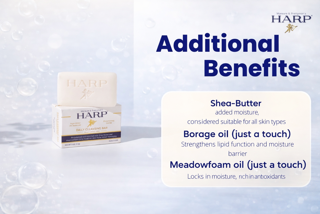 HARP® FRAGRANCE FREE Body Wash Bar – pH Balanced (5.0–6.0) Syndet Cleanser, No Lye, Non-Comedogenic, Gentle for Sensitive & Dry Skin, With Shea Butter & Borage Oil. 5oz Bars