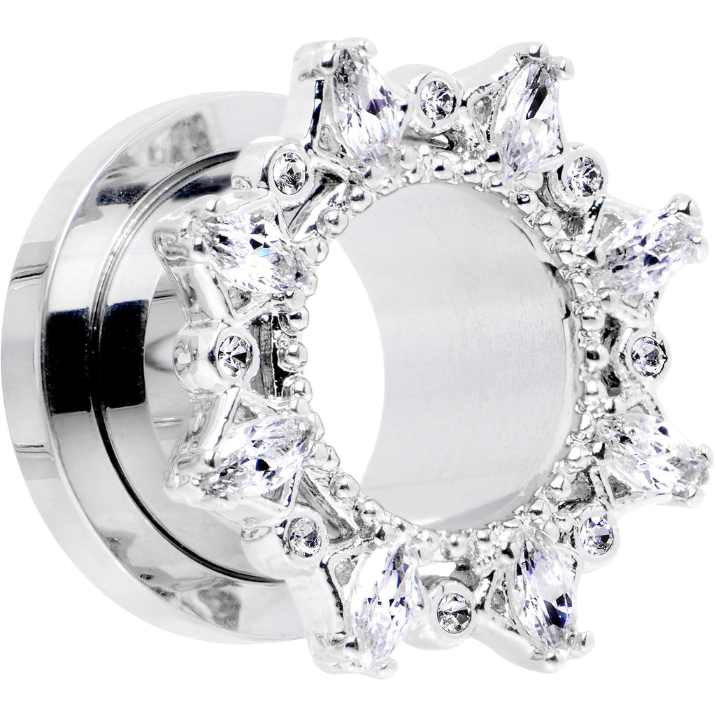 1/2 Clear Gem Flower Frame Screw Fit Tunnel Plug Set