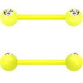 14G 5/8 Clear Gem Yellow Acrylic Over Steel Nipple Barbell Set