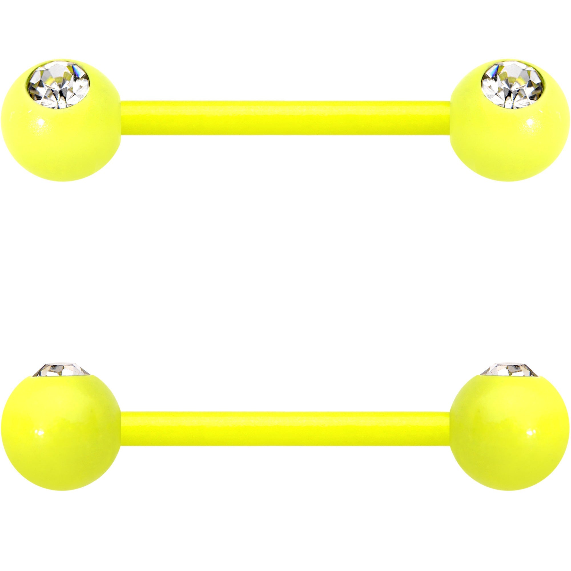 14G 5/8 Clear Gem Yellow Acrylic Over Steel Nipple Barbell Set