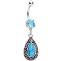 Faux Turquoise Southwestern Dew Drop Dangle Belly Ring
