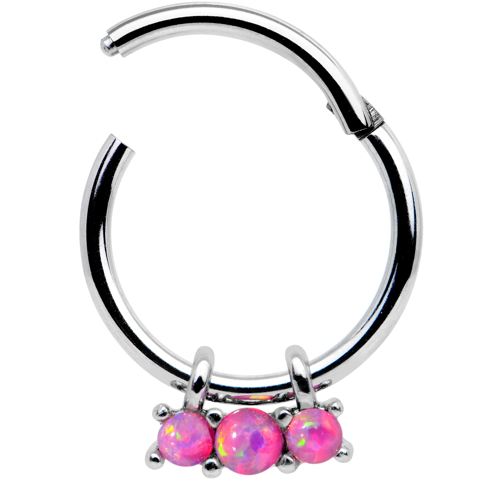16G 3/8 Pink Synthetic Opal Trio Hinged Segment Ring