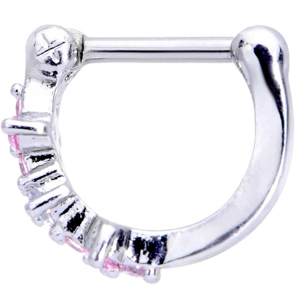 16G 1/4 Clear Pink Gem Hinged Cartilage Clicker