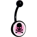 Pink Black Skull Black Belly Ring