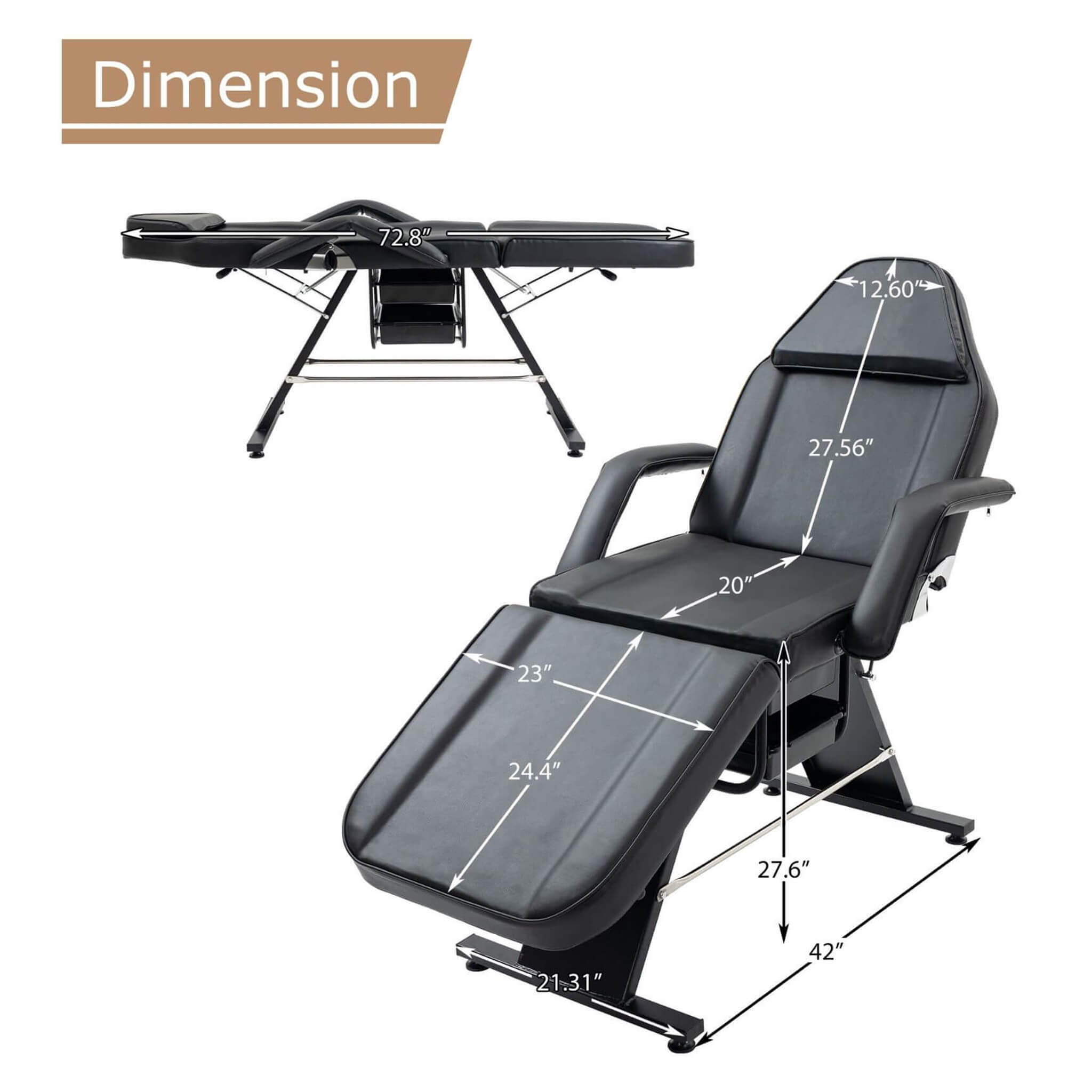 Multi-Purpose 3-Section Adjustable Massage Tattoo Chair With Stool (SAK35617)