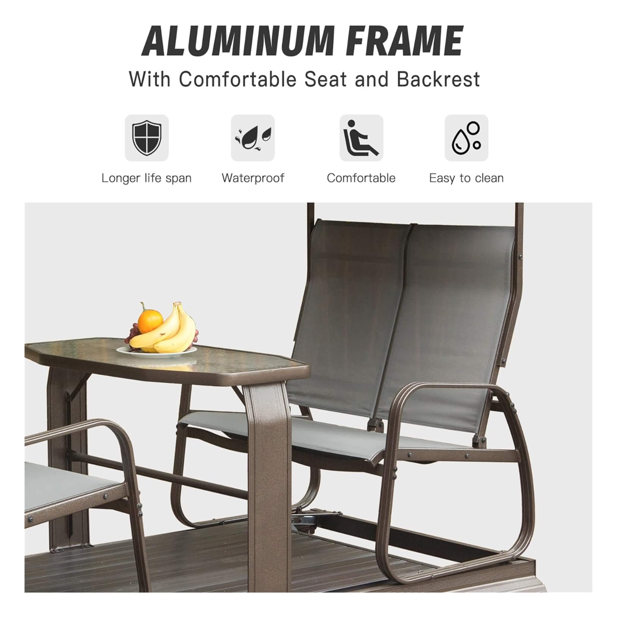 Alora 4-Seat Outdoor Aluminum Patio Swing Glider Bench With Canopy (SAK41726)