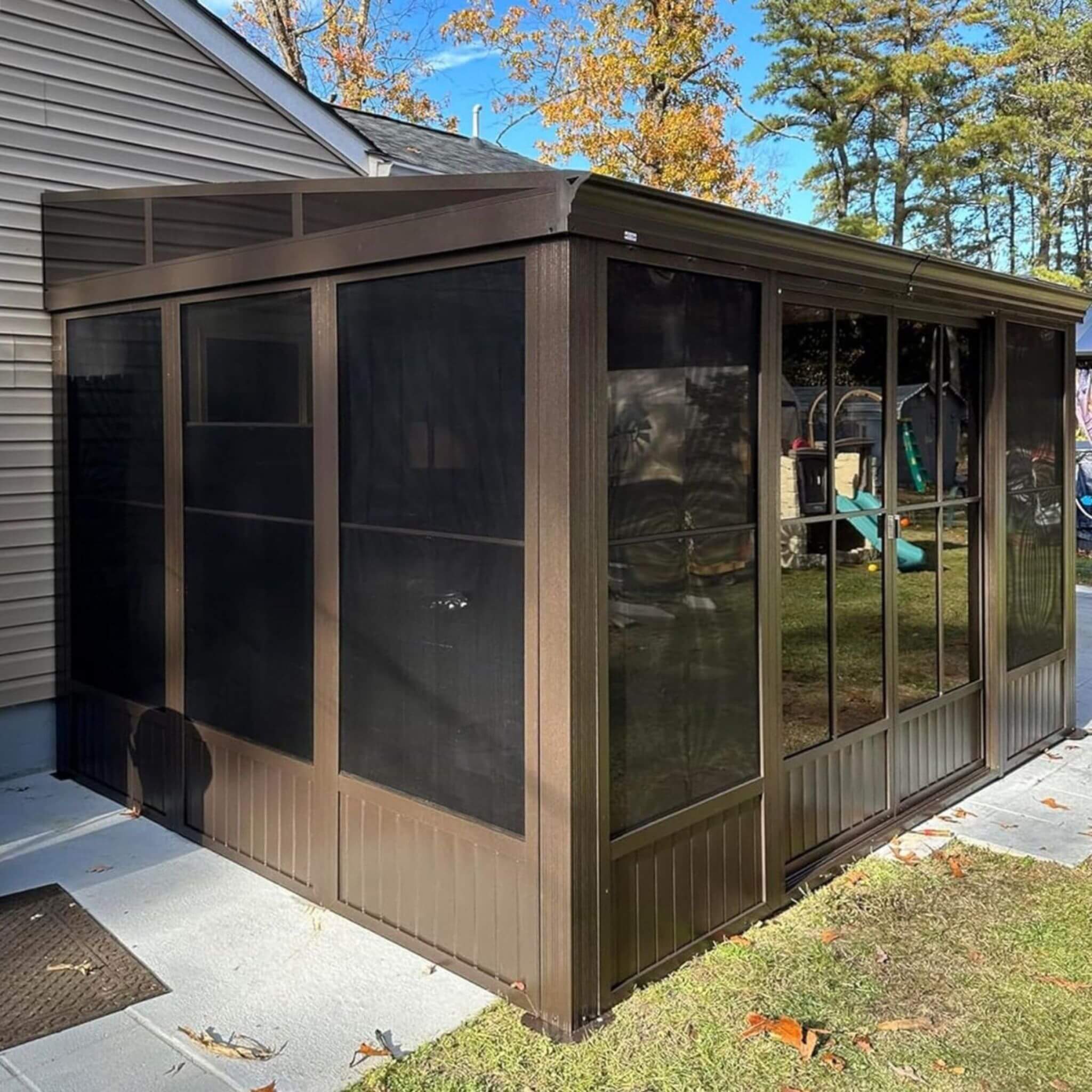 [10X12FT] Alora Atrium Premium Against Wall Mounted Solarium Sunroom With Galvanized Steel Sloping Roof (SAK96375)