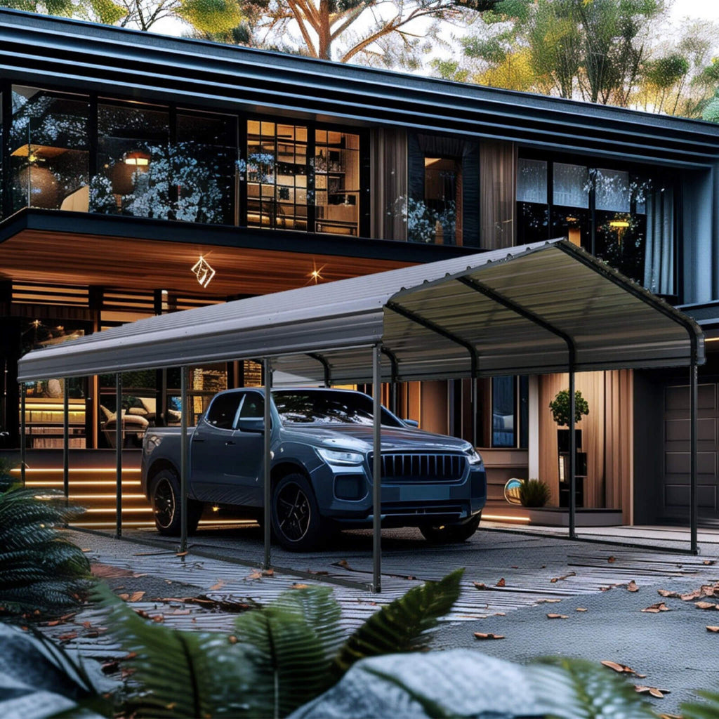 [12X25FT] Alora Heavy-Duty Extra-Large Multi Vehicle Carport Kit With Galvanized Steel Roof (SAK37514)