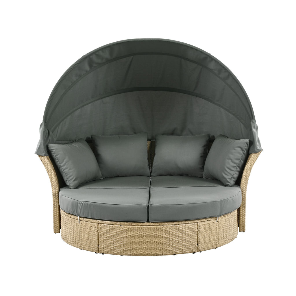 Alora Premium Outdoor Garden Wicker Rattan Patio Daybed With Retractable Canopy (SAK43581)