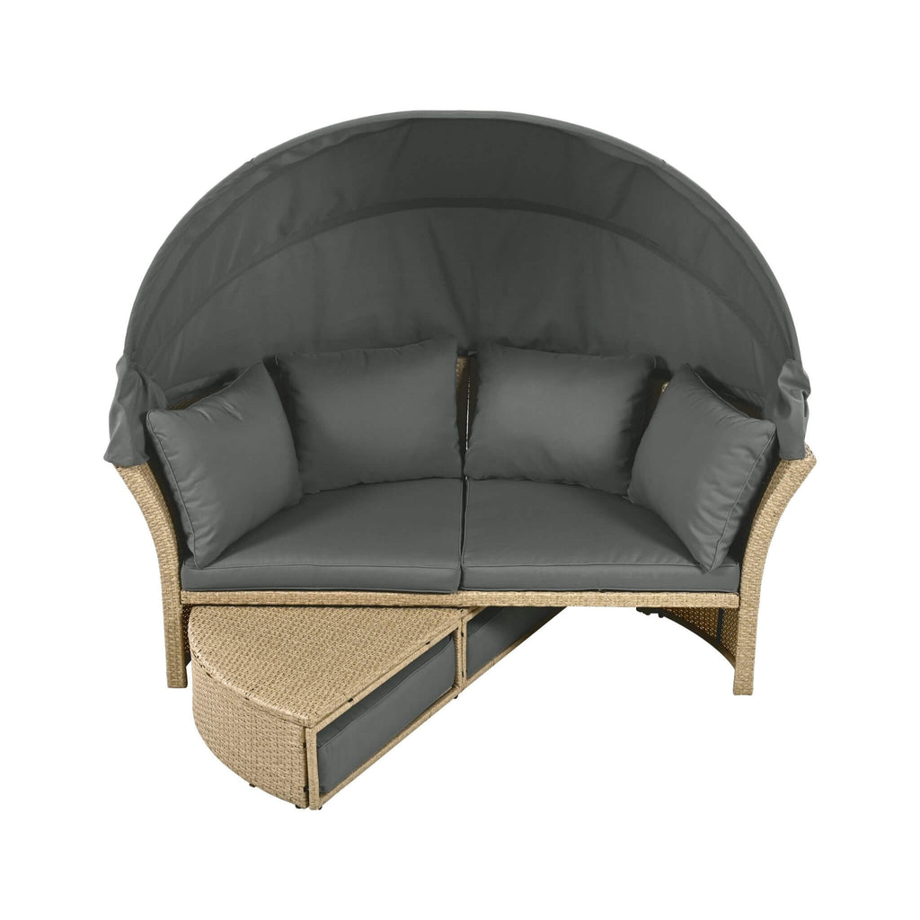 Alora Premium Outdoor Garden Wicker Rattan Patio Daybed With Retractable Canopy (SAK43581)