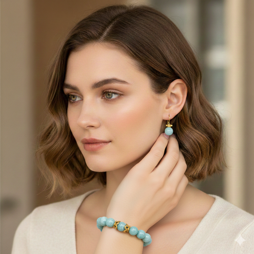 Amazonite Stretch Bracelet With Vintage Matte Gold Accents