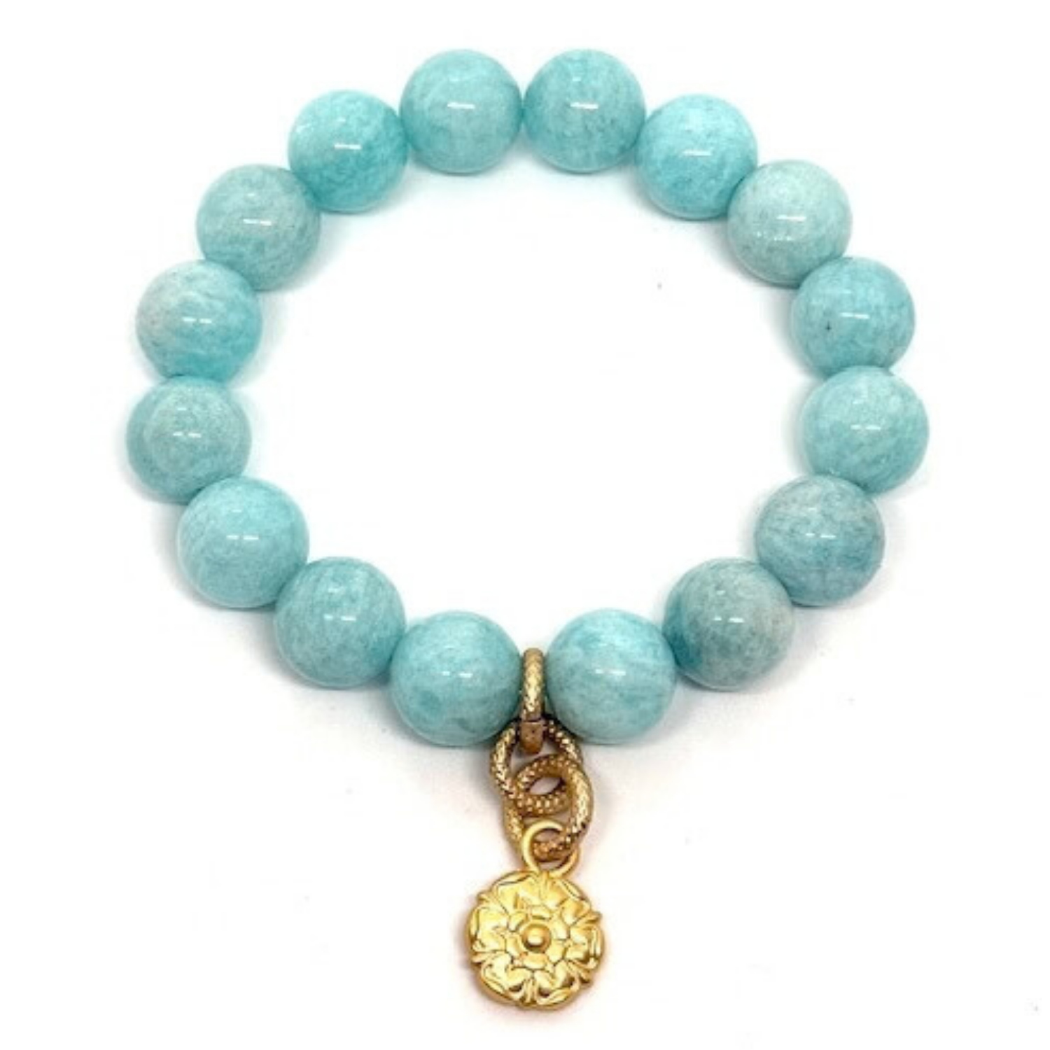 Amazonite Stretch Bracelet With Matte Gold Flower Charm