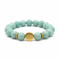 Amazonite Jade And Matte Gold Nugget Stretch Bracelet
