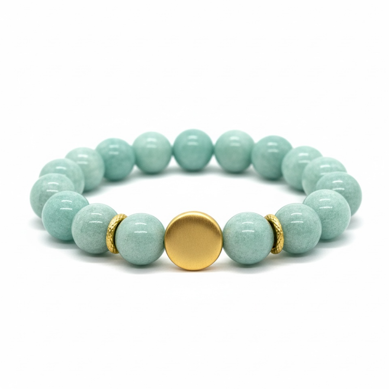 Amazonite Jade And Matte Gold Nugget Stretch Bracelet