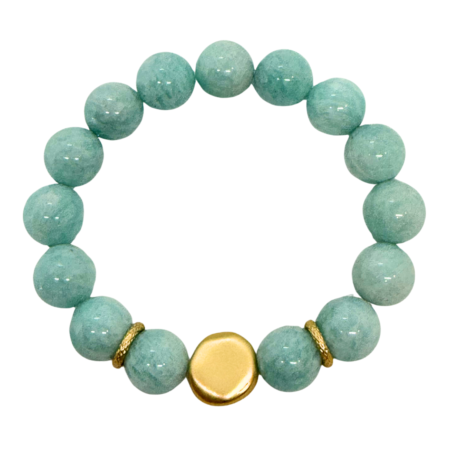 Amazonite Jade And Matte Gold Nugget Stretch Bracelet