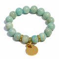 Amazonite Jade With Matte Gold Charm Stretch Bracelet